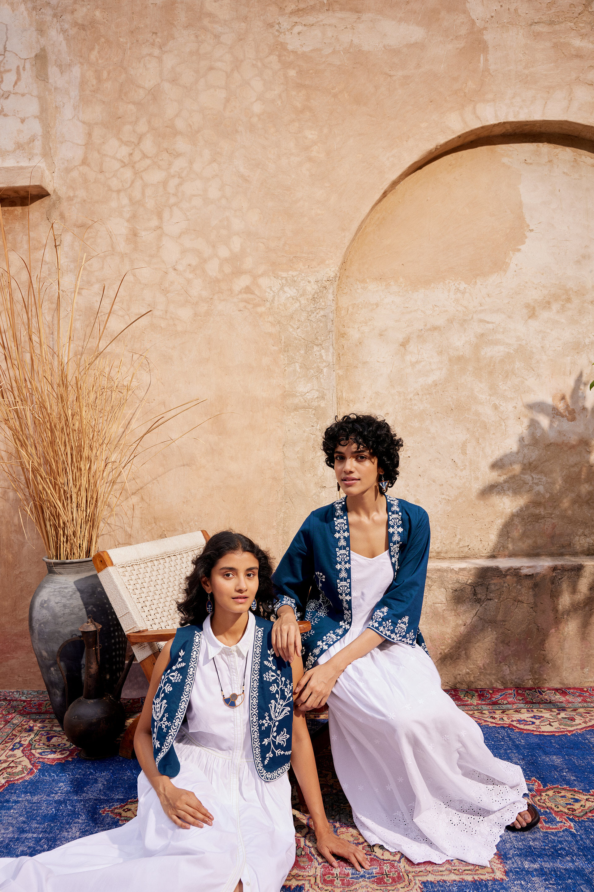 Indigo Blue Embroidered Cotton Vest, Navy Blue, image 3